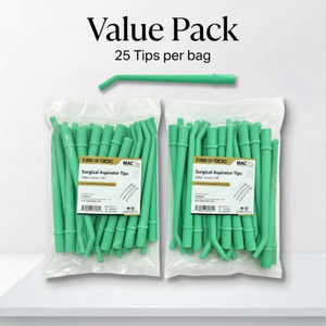 SurgiMac Surgical Aspirating Tips, Green, 1/4" diameter, Molded at 30 degree angle, MacSafe, 25/Box, 50bx/Case