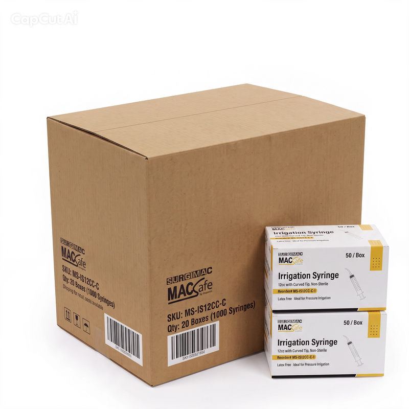 SurgiMac #412 Irrigation Syringe, 12cc with Curved Tip, Non-Sterile, MacSafe, 50/Box, 20bx/Case