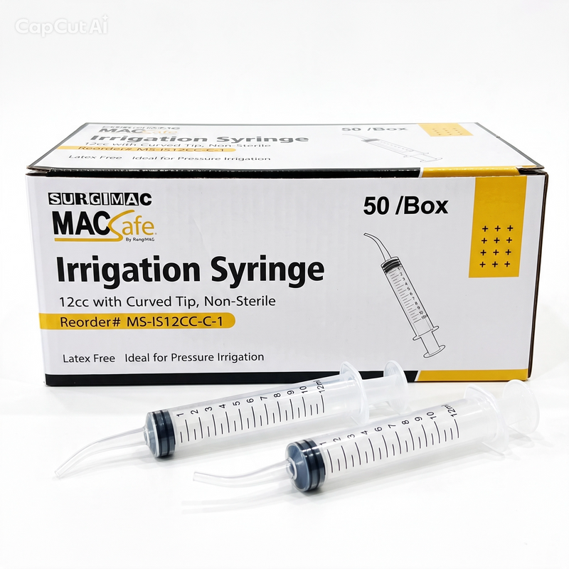SurgiMac #412 Irrigation Syringe, 12cc with Curved Tip, Non-Sterile, MacSafe, 50/Box, 20bx/Case