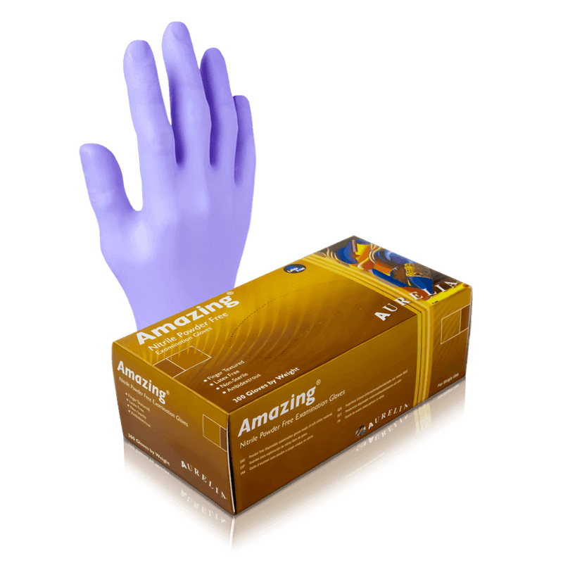 Aurelia Amazing Nitrile Violet Powder-Free Gloves, Finger Tip Texture - 10bx/Case | SurgiMac Dental Supply