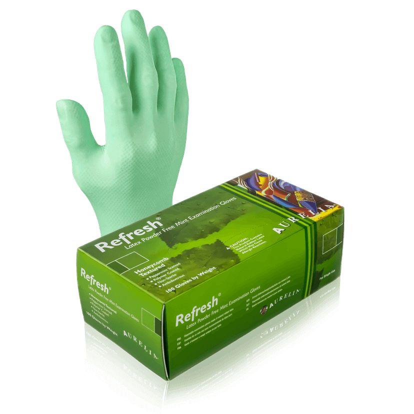Aurelia Refresh Latex Gloves, Honeycomb Texture - 10bx/Case | SurgiMac Dental Supply
