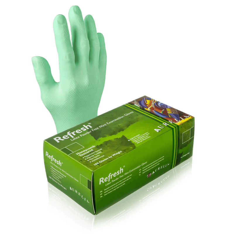 Aurelia Refresh Latex Gloves, Honeycomb Texture - 10bx/Case | SurgiMac Dental Supply