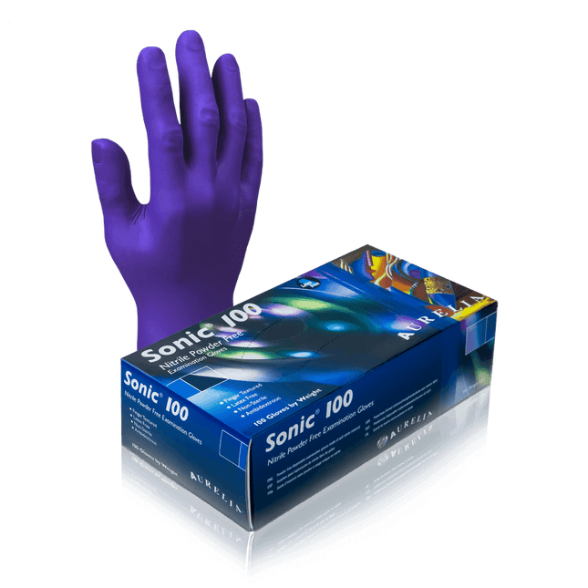 Aurelia Sonic 100 Nitrile Exam Gloves, Finger Tip Texture - 10bx/Case | SurgiMac Dental Supply
