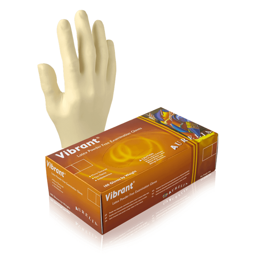 Aurelia Vibrant Latex Gloves, Powder Free, Full Micro-Texture - 10bx/Case | SurgiMac Dental Supply