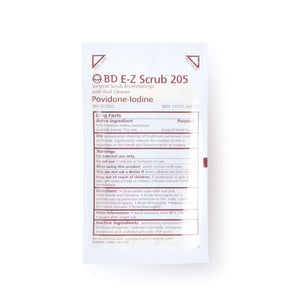 BD E-Z Scrub™ Impregnated Scrub Brush with Polyethylene Bristles and Sponge, Brown, 1% Povidone Iodine | SurgiMac Dental Supply