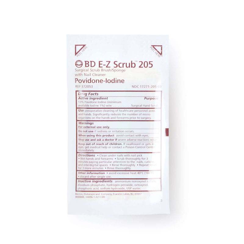 BD E-Z Scrub™ Impregnated Scrub Brush with Polyethylene Bristles and Sponge, Brown, 1% Povidone Iodine | SurgiMac Dental Supply
