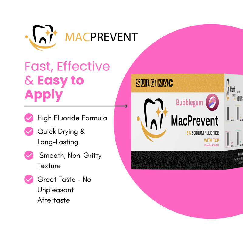 SurgiMac 5% Sodium Fluoride Varnish with TCP, Bubblegum, 0.4ml unit, MacPrevent | SurgiMac Dental Supply