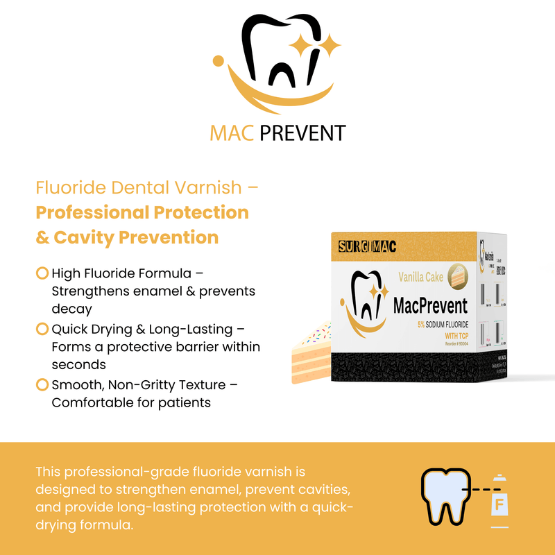 SurgiMac 5% Sodium Fluoride Varnish with TCP, Vanilla, 0.4ml unit, MacPrevent | SurgiMac Dental Supply