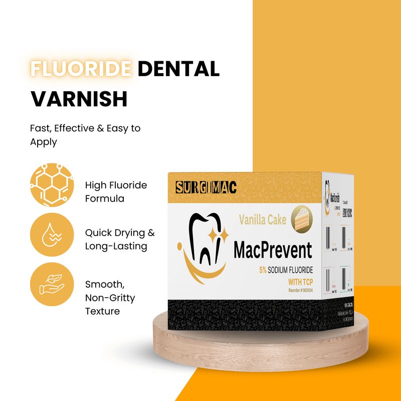 SurgiMac 5% Sodium Fluoride Varnish with TCP, Vanilla, 0.4ml unit, MacPrevent | SurgiMac Dental Supply