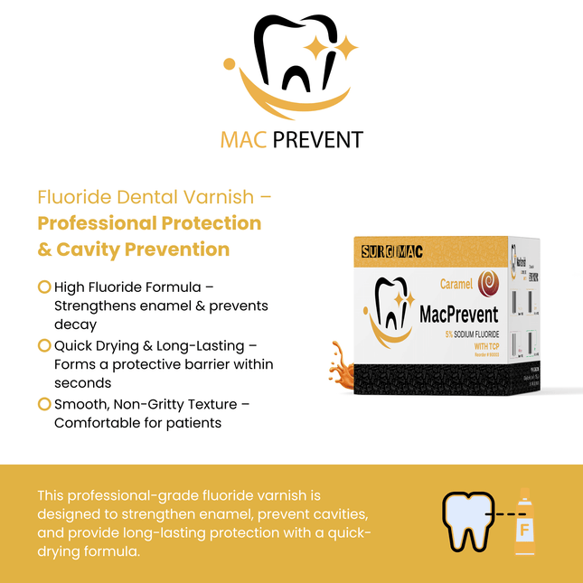 SurgiMac 5% Sodium Fluoride Varnish with TCP, Caramel, 0.4ml unit, MacPrevent | SurgiMac Dental Supply