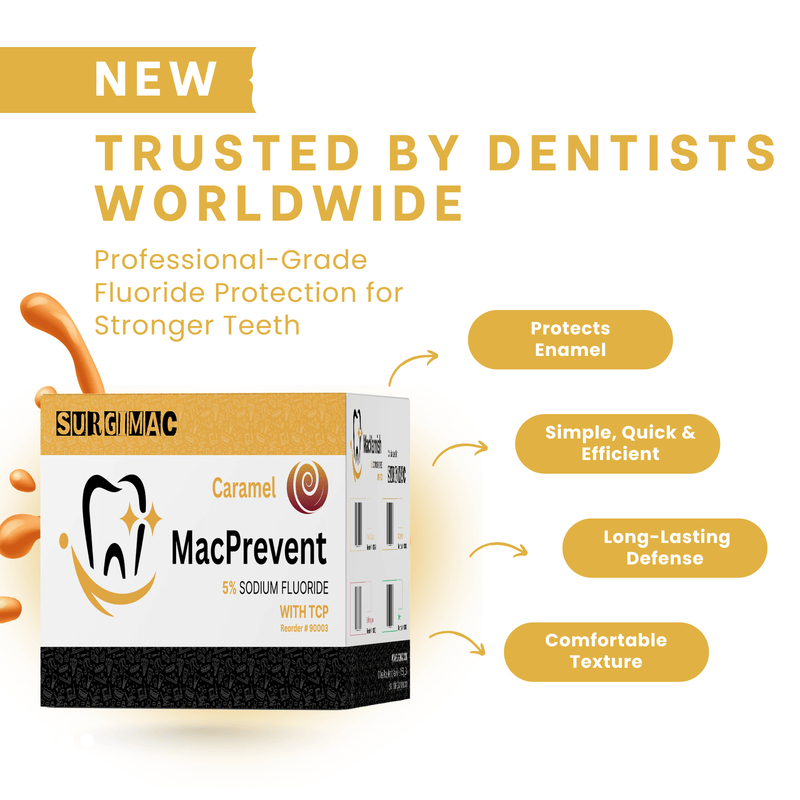 SurgiMac 5% Sodium Fluoride Varnish with TCP, Caramel, 0.4ml unit, MacPrevent | SurgiMac Dental Supply