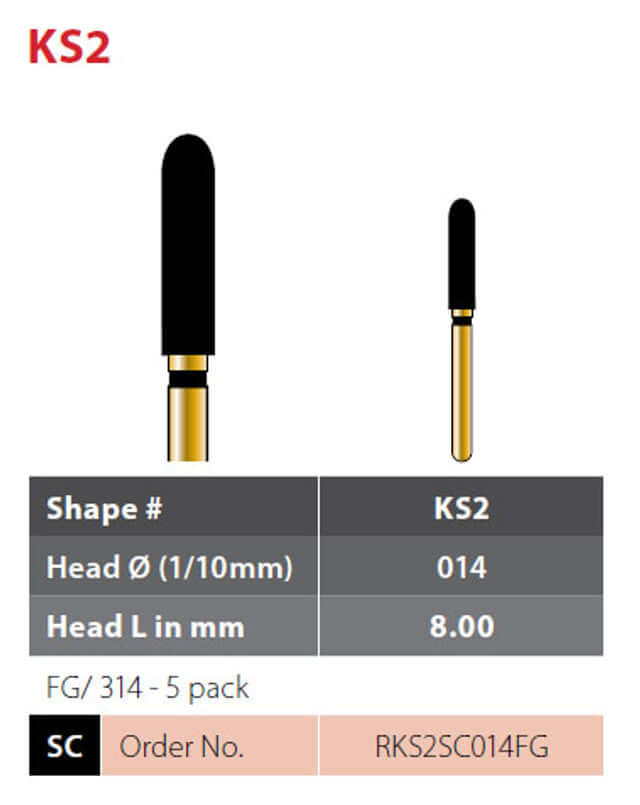 Alpen FG #KS2.014 SuperCoarse Grit, KS Series Diamond Bur. Package of 5 Burs | SurgiMac Dental Supply