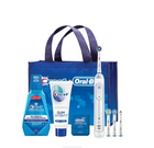 Oral-B Genius X Professional Electric Toothbrush; Crest Pro-Health Gum Detoxify Toothpaste (3.7 Oz); Crest Multi-Protection Clean Mint Rinse (250 Ml); Oral-B Glide Floss (15 M); Tote Bag. Brush Head Refills Crossaction, Sensitive Gum Care, Clean. 3/cs