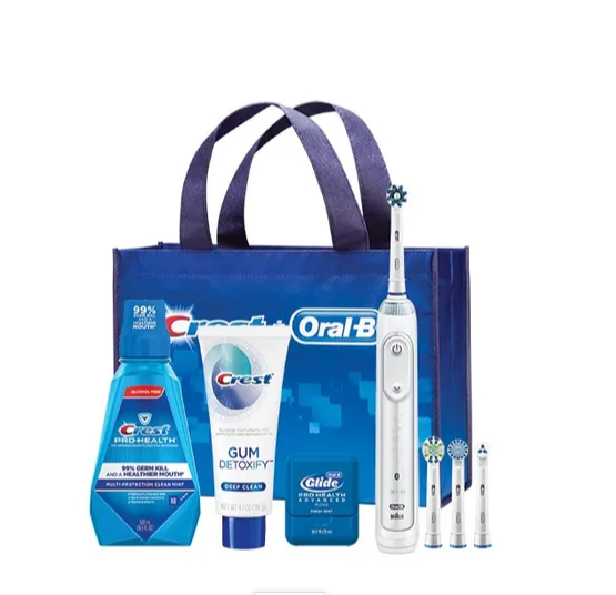 Procter & Gamble | Oral-B Genius X Professional Electric Toothbrush; Crest Pro-Health Gum Detoxify Toothpaste (3.7 Oz); Crest Multi-Protection Clean Mint Rinse (250 Ml); Oral-B Glide Floss (15 M); Tote Bag. Brush Head Refills Crossaction, Sensitive Gum Ca