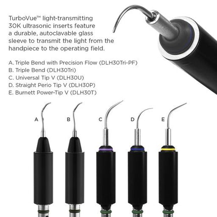 TurboVue Burnett Power-Tip V Light-Transmitting Insert | DLH30T | | Air polishers & accessories, Dental, Dental Equipment, Ultrasonic Inserts, Ultrasonic scalers | Parkell | SurgiMac