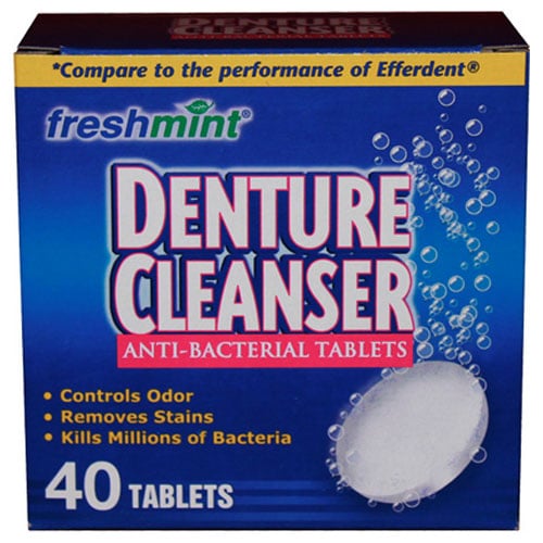 Freshmint Denture Cleanser Tablet - 40 tablets/Box. Removes stains, controls