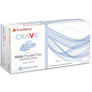 Crave Nitrile Exam gloves: Small, Powder-Free 200/Pk Finger Textured, Vitamin E | SurgiMac Dental Supply