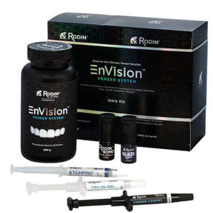 Rodin EnVision Intro Kit- Shade 0M1: 1 x 600g Rodin EnVision Veneer Resin Shade 0M1, 2 x 3g Rodin Veneer Cement (Clear), 2 x 3g Rodin Try-in Gel (Clear), 1 x 3g | SurgiMac Dental Supply
