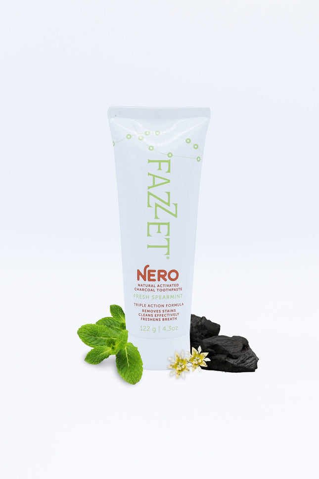 FAZZET “Nero” Whitening and Halitosis Toothpaste x 4.3oz Contains: Activated Charcoal and Sodium Bicarbonate