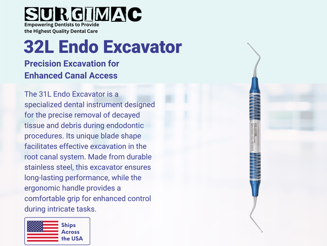 #32L Endodontic Excavator, Double Ended, Blue, Stainless Steel, Air Series, 1/Pk