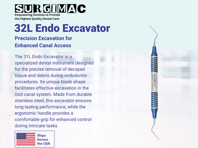 #32L Endodontic Excavator, Double Ended, Blue, Stainless Steel, Air Series, 1/Pk 12-932