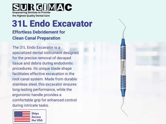 SurgiMac #31L Endodontic Excavator, Double Ended, Blue, Stainless Steel, Air Series, 1/Pk