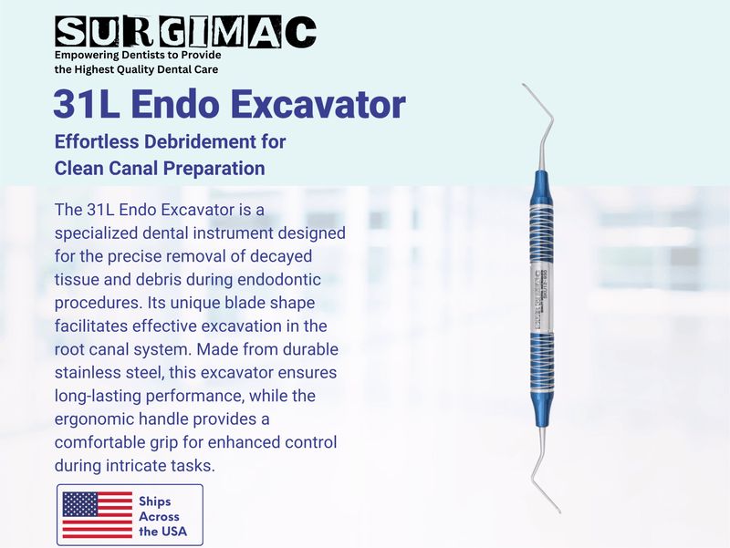 SurgiMac #31L Endodontic Excavator, Double Ended, Blue, Stainless Steel, Air Series, 1/Pk 12-930