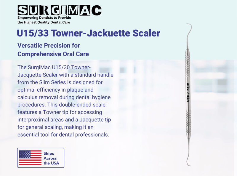 SurgiMac U15/30 Towner-Jacquette Scaler with Standard Handle, Stainless Steel, Slim Series, 1/Pk. 11-623s