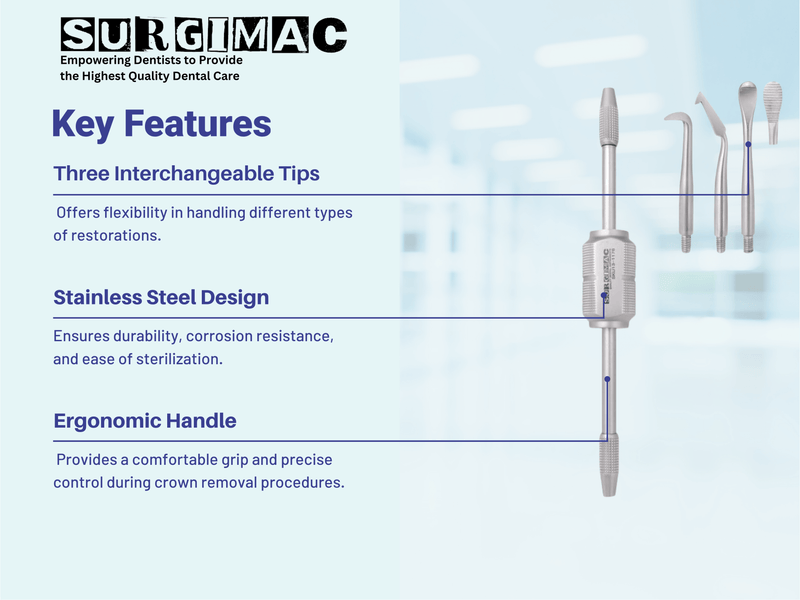 Morrell Crown Remover with 3 Attachable Points, Stainless Steel, Air Series, 1/Pk 13-1176