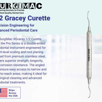 SurgiMac #Gracey 1/2 Curette, Double Ended, Stainless Steel, Pro Series, 1/Pk