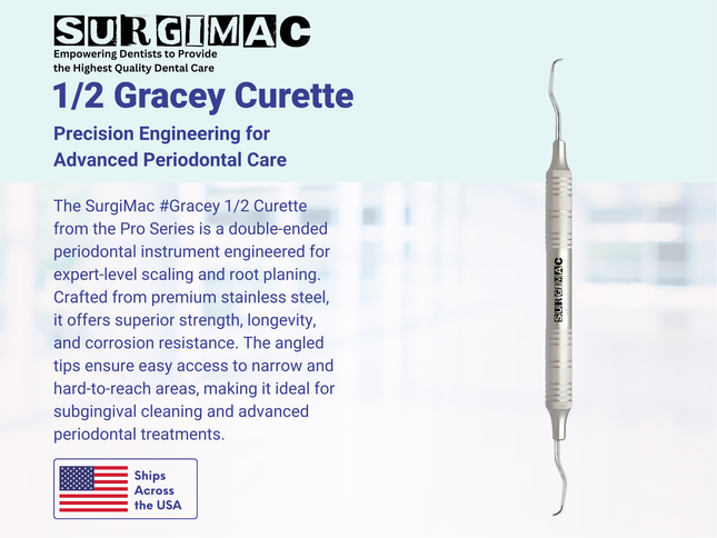 SurgiMac #Gracey 1/2 Curette, Double Ended, Stainless Steel, Pro Series, 1/Pk