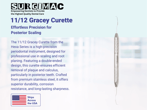 SurgiMac #11/12 Gracey Curette, Double-Ended, Stainless Steel, Hexa Series, 1/Pk | SurgiMac Dental Supply