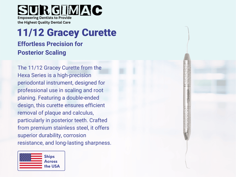 SurgiMac #11/12 Gracey Curette, Double-Ended, Stainless Steel, Hexa Series, 1/Pk | SurgiMac Dental Supply