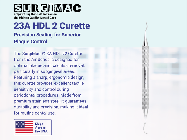 SurgiMac #23A HDL #2 Curette , Optimal Plaque Removal, Stainless Steel, Air Series, 1/Pk