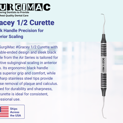 SurgiMac #Gracey 1/2 Curette, Double Ended, Black Handle, Stainless Steel, Air Series, 1/Pk