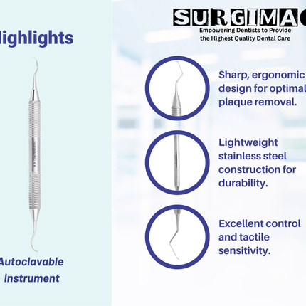 SurgiMac #23A HDL #2 Curette , Optimal Plaque Removal, Stainless Steel, Air Series, 1/Pk