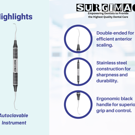 SurgiMac #Gracey 1/2 Curette, Double Ended, Black Handle, Stainless Steel, Air Series, 1/Pk