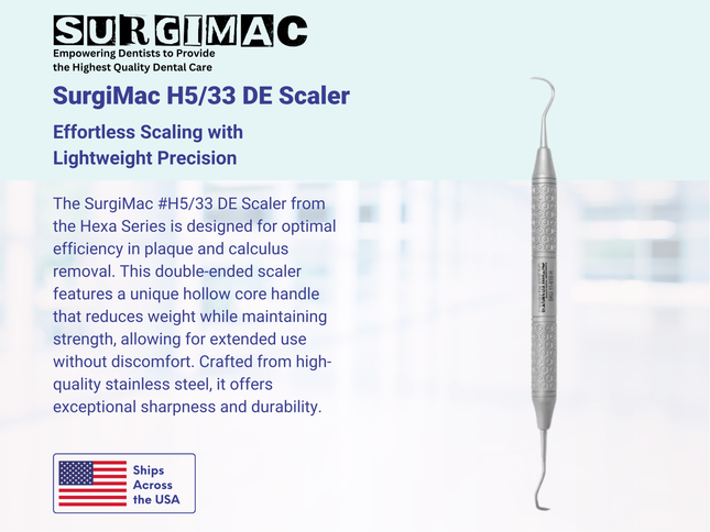 SurgiMac #H5/33 DE Scaler, Double Ended, Hollow Core Handle, Stainless Steel, Hexa Series, 1/Pk