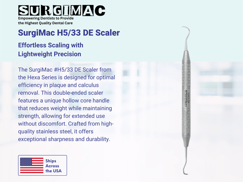 SurgiMac #H5/33 DE Scaler, Double Ended, Hollow Core Handle, Stainless Steel, Hexa Series, 1/Pk 11-610-H