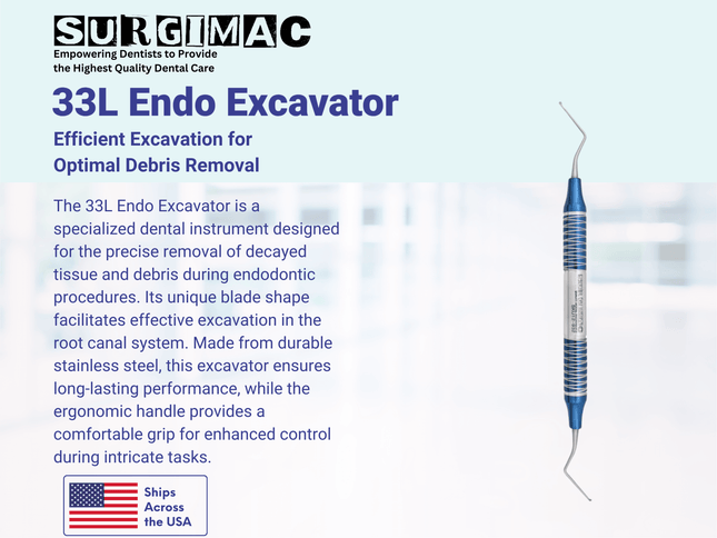 #33L Endodontic Excavator, Double Ended, Blue, Stainless Steel, Air Series, 1/Pk 12-933