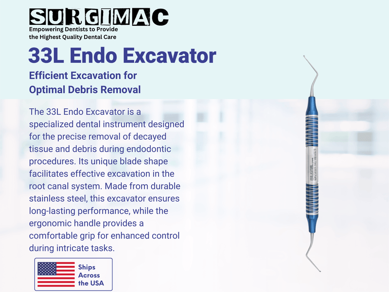 #33L Endodontic Excavator, Double Ended, Blue, Stainless Steel, Air Series, 1/Pk 12-933