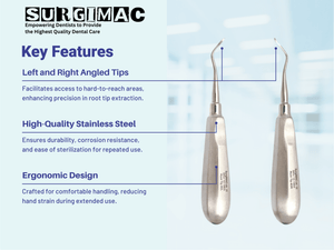 SurgiMac Heidbrink Root Tip Picks, Set of Left and Right, Extraction Elevators, Stainless Steel, Pro Series, 2/Pk | SurgiMac Dental Supply
