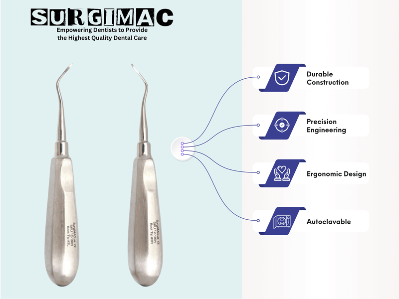 SurgiMac Heidbrink Root Tip Picks, Set of Left and Right, Extraction Elevators, Stainless Steel, Pro Series, 2/Pk | SurgiMac Dental Supply