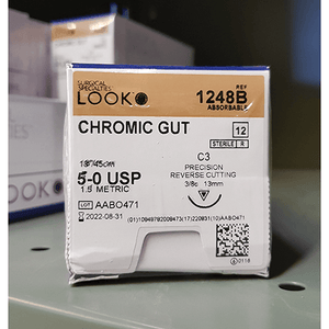 Absorbable Suture with Needle LOOK Chromic Gut C3 3/8 Circle Precision Reverse Cutting Needle Size 5 - 0 1248B