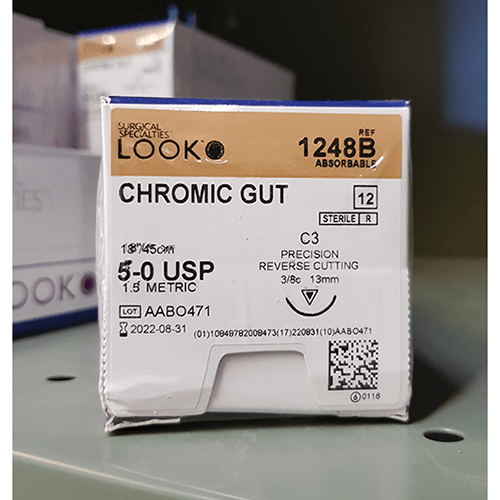 Absorbable Suture with Needle LOOK Chromic Gut C3 3/8 Circle Precision Reverse Cutting Needle Size 5 - 0 1248B