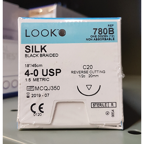 Nonabsorbable Suture with Needle LOOK Silk C20 1/2 Circle Reverse Cutting Needle Size 4 - 0 Braided | 780B | Corza Medical | SurgiMac