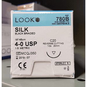 Nonabsorbable Suture with Needle LOOK Silk C20 1/2 Circle Reverse Cutting Needle Size 4 - 0 Braided 780B