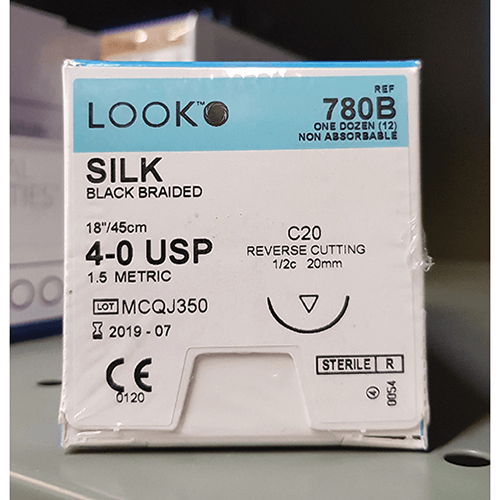 Nonabsorbable Suture with Needle LOOK Silk C20 1/2 Circle Reverse Cutting Needle Size 4 - 0 Braided 780B