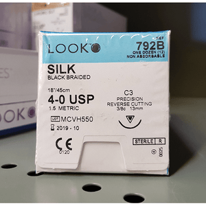 Nonabsorbable Suture with Needle LOOK Silk C3 3/8 Circle Precision Reverse Cutting Needle Size 4 - 0 Braided 792B