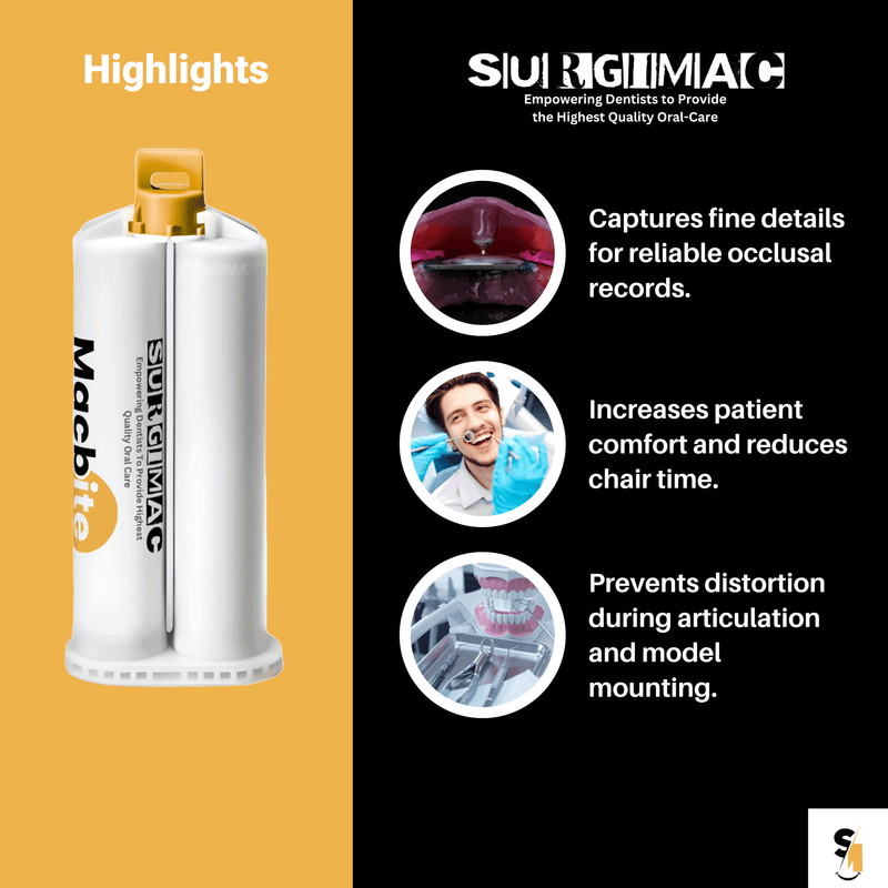SurgiMac Bite Registration Material, Unflavored Fast Set, 2 - 50 mL Cartridges and 6 Mixing Tips, MacBite, 1/Pk | SurgiMac Dental Supply